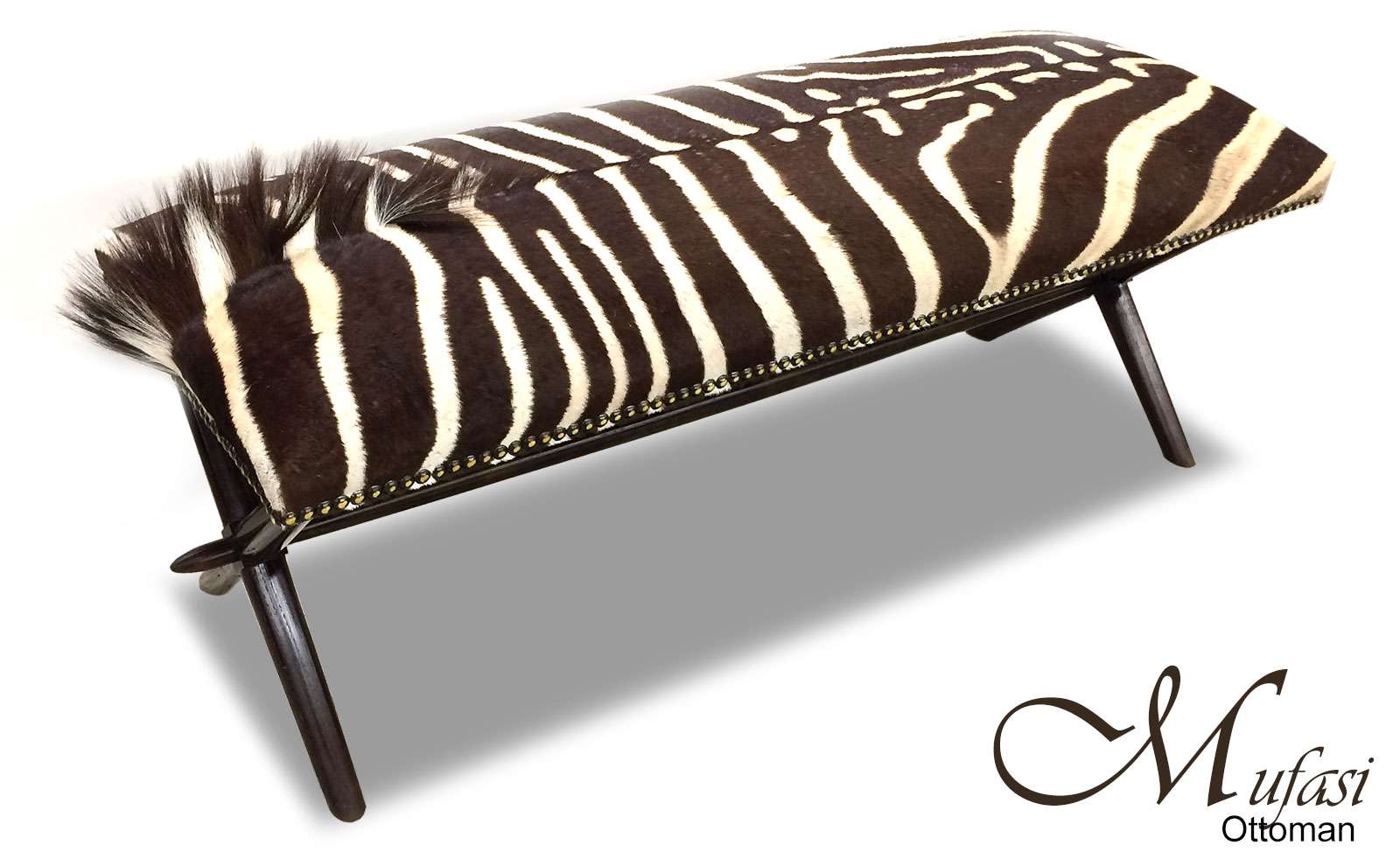 Safari Collection Mufasi Ottoman Zebra Lathed Wood